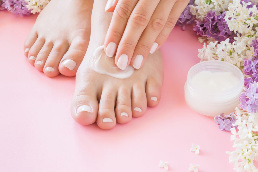 foot, moisturizer, cream, spa, ointment, skin care, beauty, women, health spa, toe, healthy lifestyle, pedicure, applying, manicure, health care and medicine, leg, protection, adult