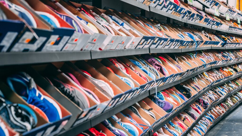 lots of shoes in a store